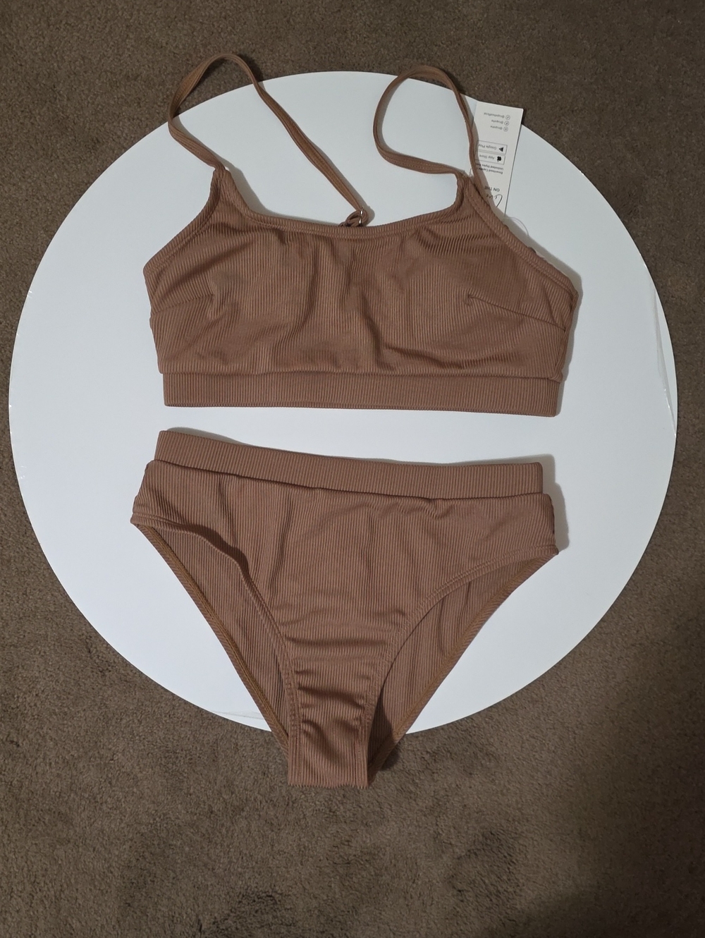 Cupshe Ribbed Bikini Set in Brown